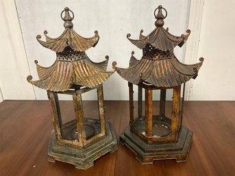 Unique Pair Of Vintage Asian Pagoda Form Lanterns