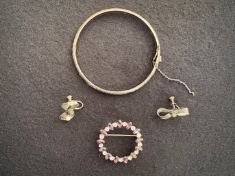 Sterling Silver Jewelry Collection Including Earrings, Bracelet & Brooch