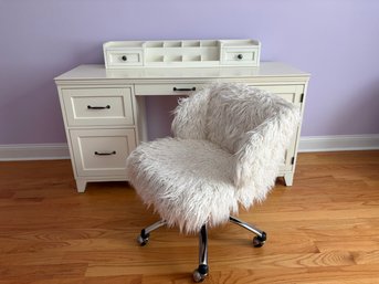 Pottery Barn Teen Hampton Desk And Ivory Faux-Fur Emily & Meritt Swivel Desk Chair