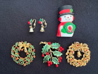 Holiday Brooches & Earrings Including JJ & Rafaelian