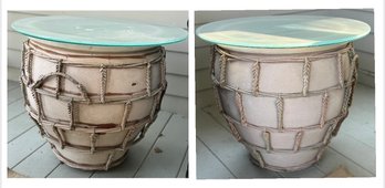 Pair Of Stoneware Planters Converted To Tables