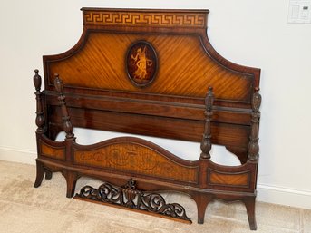 Stunning Antique 1920s Fancy Sheraton Style Double Bed With Roman Goddess & Greek Key Pattern