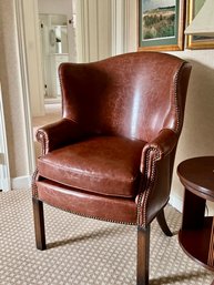 C.R. Fenton English Leather Desk/Side Chair With Hobnail Detail