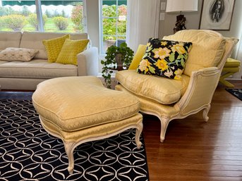 A Century Chair Company French Provincial Louis XV Style Yellow Bergere Armchair & Ottoman