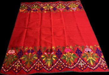 Antique Cretan Dowry Coverlet Hand Loomed & Hand Embroidered Virgin Wool Textile