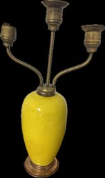 Vintage Three-Light Pottery & Brass Candelabra