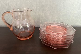 Vintage Pitcher & 6 Dessert Plates
