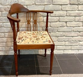 Vintage English Mahogany Corner Chair With Floral Upholstered Seat