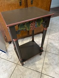 Small Painted Side Table With Grapes On Skirt Front