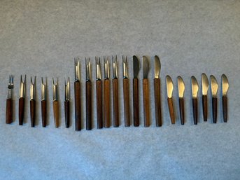 1960s DAL USA Wood & Stainless Cocktail Forks & Spreaders