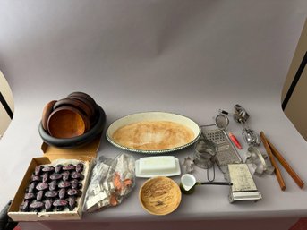 Lot Of Vintage Kitchen Items Including Enamel Iron Dishes