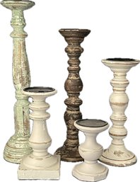 Set Of 5 Distressed Candleholders, Made In India