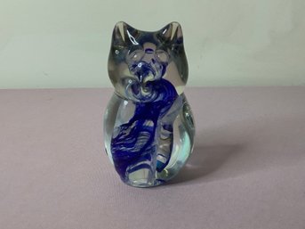 Blue & White Murano-style Glass Art Cat Figurine Paper-weight #4