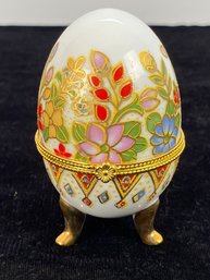 Vintage Porcelain Painted Floral Egg Trinket Box