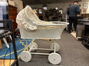 White Wicker Cradle On Wheels