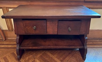 Vintage Solid Wood 2 Tier Side Table With Drawers & Brass Pineapple Pulls