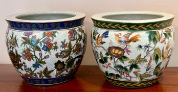 Pair Of Decorative Asian Style Cachepots / Planters