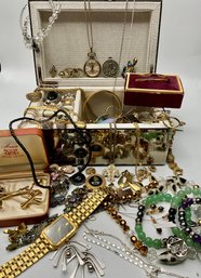 Large Estate Jewelry Collection - Vintage & Modern Mix With Mirrored Jewelry Box