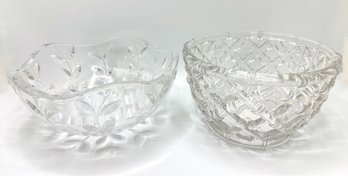 2 Vintage Tiffany & Co Crystal Bowls: Bamboo Lattice Bowl & Floral Vine Bowl