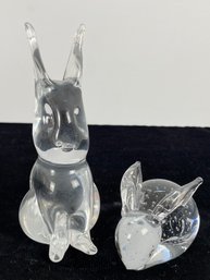 2 Piece Glass Rabbit Paperweights