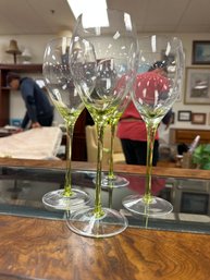 Set Of 4 Lime Green Stemmed Wine Glasses