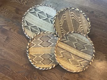 Lot Of 4 Vintage Handwoven Authentic Tonga Binga Wall Baskets African Tribal Art Geometric Patterns