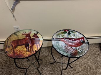 2 Small Glass Top Tables With Metal Bases
