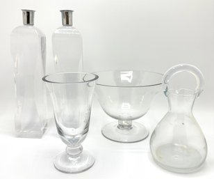 Vintage Glass Candlesticks, Pedestal Bowls & Decanter