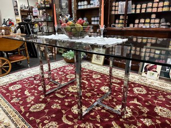 Glass Top Dining  Table With Chrome Base
