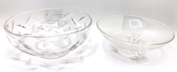 2 Vintage Crystal Bowls: Steuben Signed Floret Pattern & Stuart England