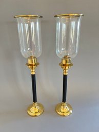 Brass Candlesticks With Glass Shades