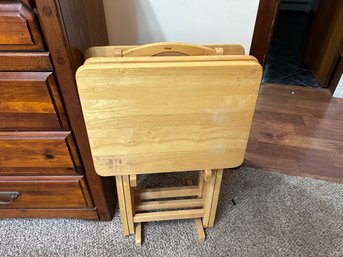 Set Of 4 Wood TV Trays With Stand