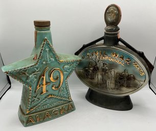Vintage Jim Beam Decanters ~ 1958 Alaska Statehood Star & 1965 Civil War Centennial  ~