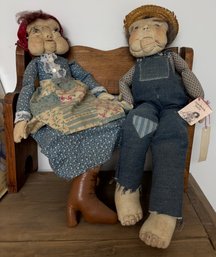 Handmade Dolls And Wood Bench