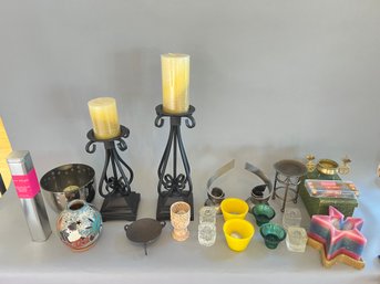 Large Lot Of Candle Holders, Candles, And Incense