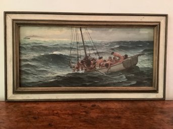 Signed Oil On Board Of Men On Sailboat