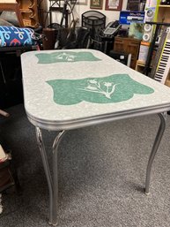 Vintage Porcelain Green & White Dining Table   With Leaf