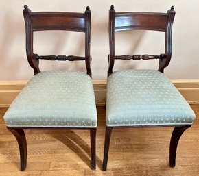 Pair Vintage Regency Style Mahogany Accent Chairs