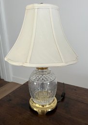 Waterford Signed Crystal And Brass Table Lamp With Original Silk Waterford Shade 19' Tall