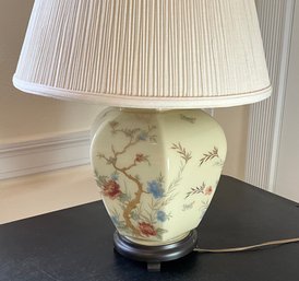 Hand-Painted Porcelain Ginger Jar Style Table Lamp With Pleated Shade
