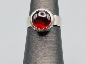 Hammered Silver Ring With Red Stone