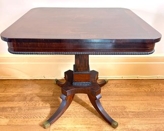 Vintage Regency Era Mahogany Card Table On Pedestal Base
