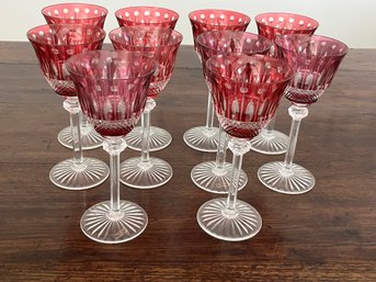 10pc Set St. Louis Tommy Hoch Crystal Wine Glasses With Red Globes