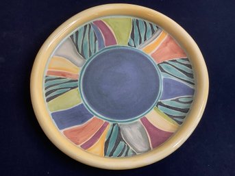Handpainted Ceramic Plate Featuring A Colorful Geometric Pattern Made In Italy