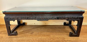 Vintage Chinese Carved Wood Coffee Table With Removable Glass Top