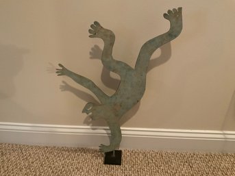 MidCentury Modern Judie Bomberger Whimsical Metal Sculpture  Acrobatic Monkey Figure 21 Inches, Patina F