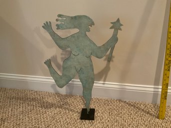 Frieda Whimsical Metal Art Sculpture Signed By Artist Judie Bomberger Hand-painted Figure With Flowing Hair