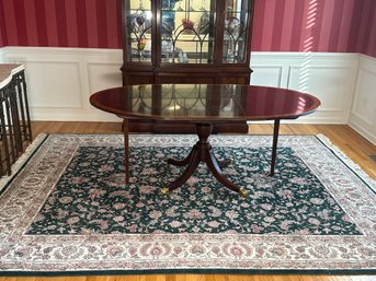 Large Beautiful Green Wool Area Rug With Floral Design, 8x10 Feet
