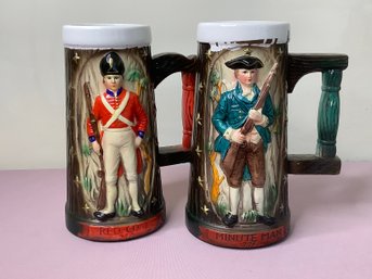 1776 Minute Man Ceramic Beer Steins Lot Of 2