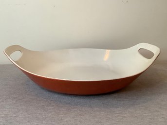 Vintage Orange & White Enamel Casserole Dish #1